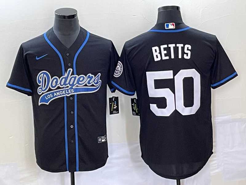 Mens Los Angeles Dodgers #50 Mookie Betts Black With Patch Cool Base Stitched Baseball Jersey
